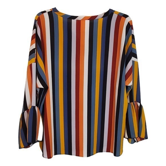 Fantastic Fawn Women's Striped‎ Button Up Blouse Sz Med Oversized Multicolor Top - Picture 4 of 8